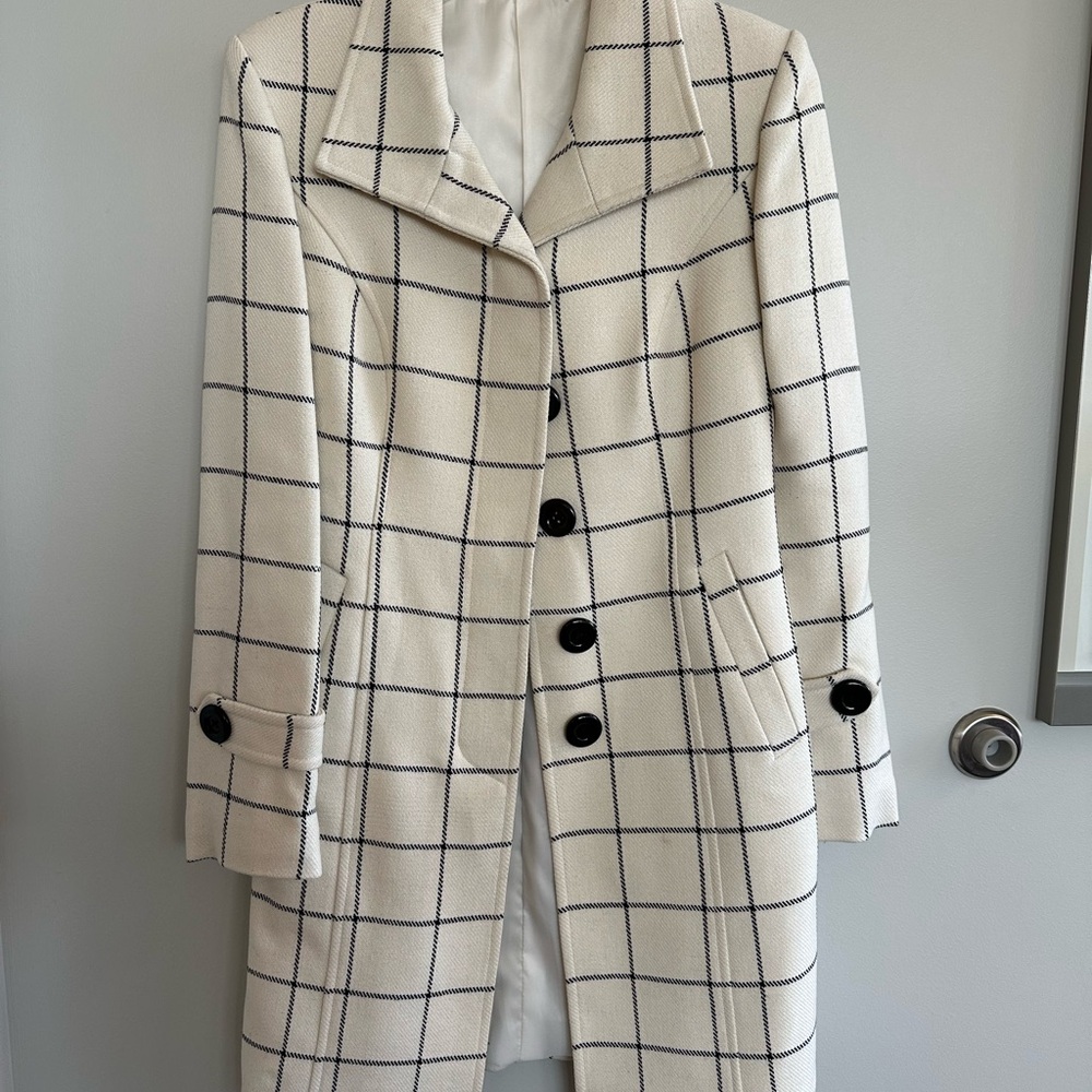 Chic Cream Checkered Trench Coat